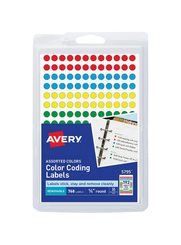 Avery Removable Color-Coding Labels, 0.25" Diameter, Assorted, Pack of 768 (05795)
