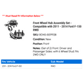 thumbnail image 2 of Front Wheel Hub Assembly Set - Compatible with 2011 - 2014 Ford F-150 RWD 2012 2013, 2 of 2