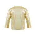 thumbnail image 2 of Zaldita Kids Girls Shiny Metallic T-Shirt Long Sleeve Loose T-Shirt for Stage Performance Costume Jazz Hip Hop Dancewear Gold 2-3, 2 of 7
