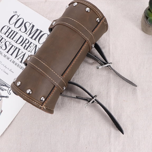 Soimiss Durable Motorcycle Saddlebags PU Studs Waterproof Design Light Brown