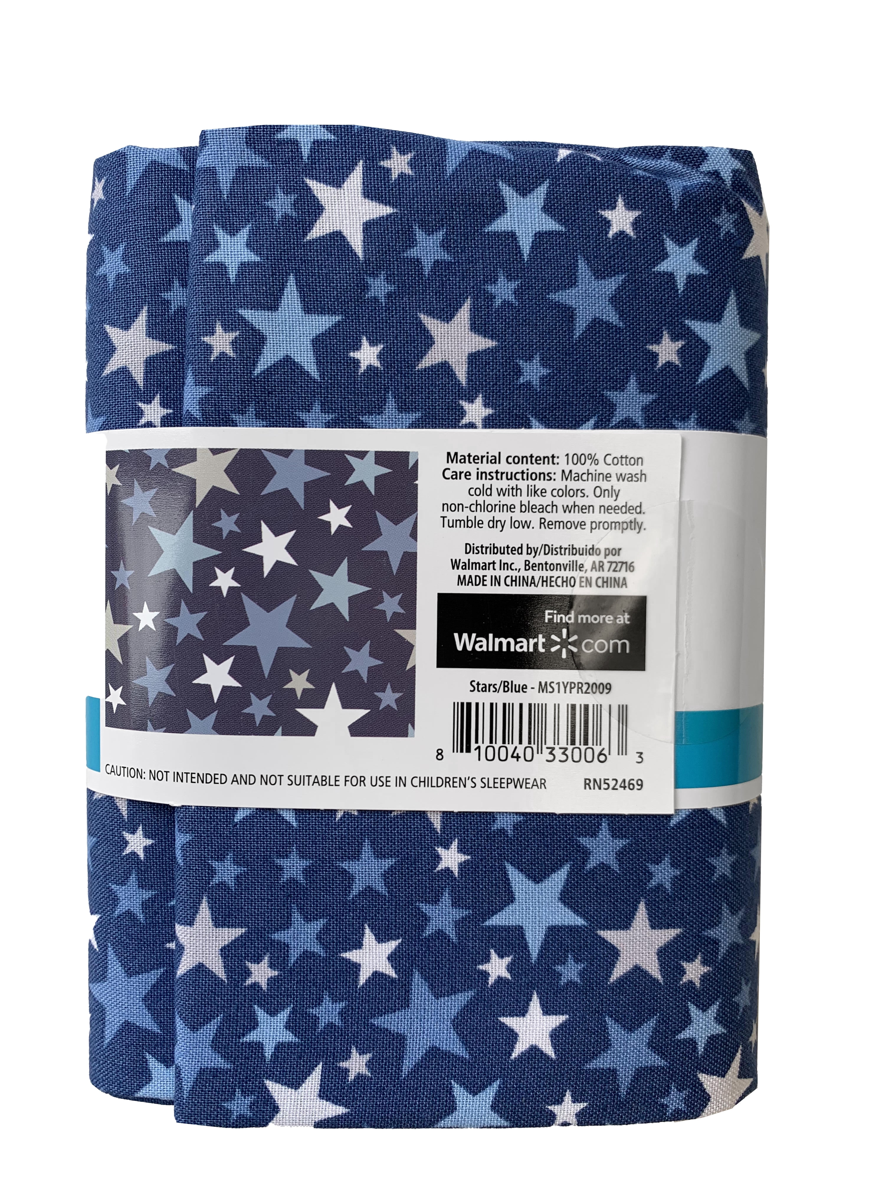 (3 pack) Mainstays 44" x 1 yard 100% Cotton Star Print Sewing & Craft Fabric, Blue and White