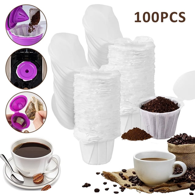 POINTERTECK 2.0 Filters 100% Disposable Compostable Coffee Paper Filters with Patented Lid. Paper Coffee Filters for Refillable Refillable K-Cup Pods for Keurig & Single Serve Coffee Make