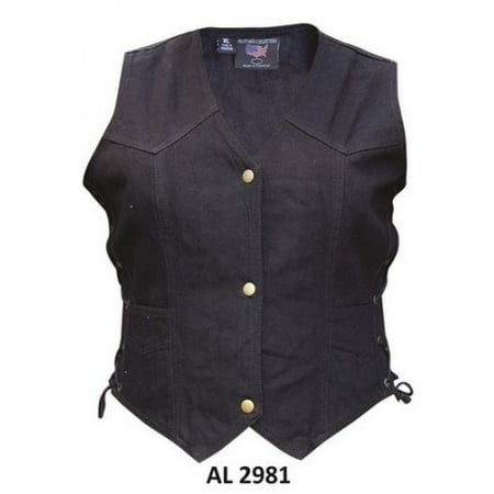 - Ladies Girls Fashion 2XL Size Bike Riding Style Black Denim Vest 2 Front Pockets With Side Laces