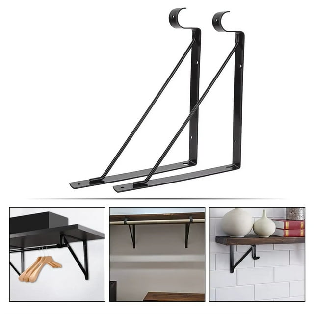 Support d'Étagère Murale en Fer Robuste, Résistant à la Rouille et à Forte Capacité de Charge, Polyvalent pour Étagères de Rangement, Poteaux de Suspension de Garde-Robe, Installation Facile Sans Outils pour l'Organisation de la Maison/du Bureau/du Garage