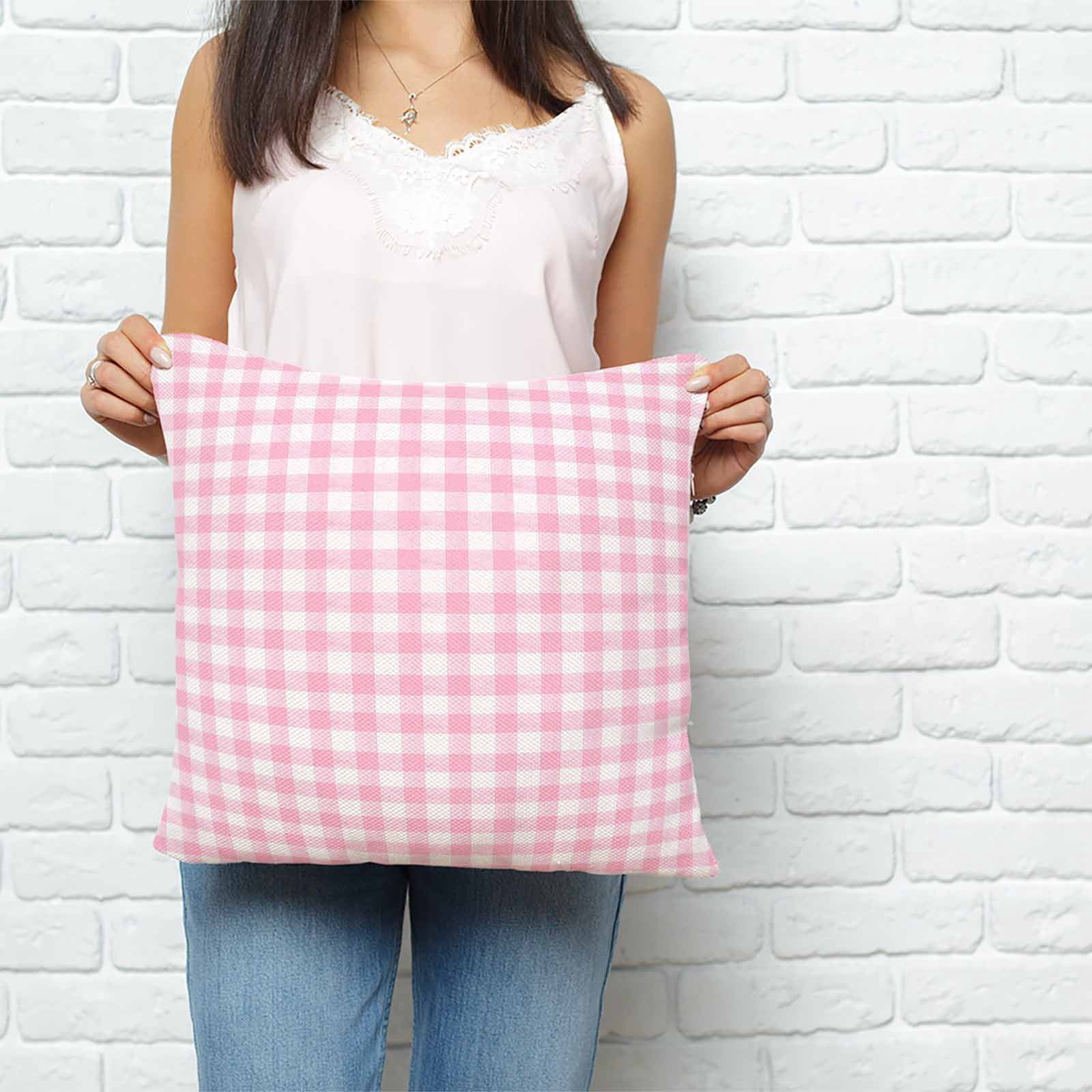Throw Pillow Covers 18x18 Inch, Pink Decorative Pillow Cases for Couch Sofa Bed, Country French Rustic Buffalo Plaid Modern Art Cotton Linen Square Home Decor Pillowcases with Hidden Zipper