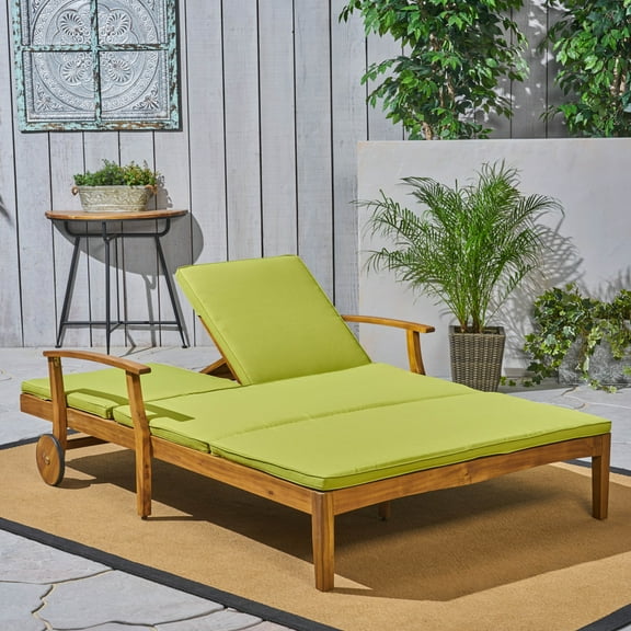 Samantha Double Chaise Lounge for Yard and Patio, Acacia Wood Frame