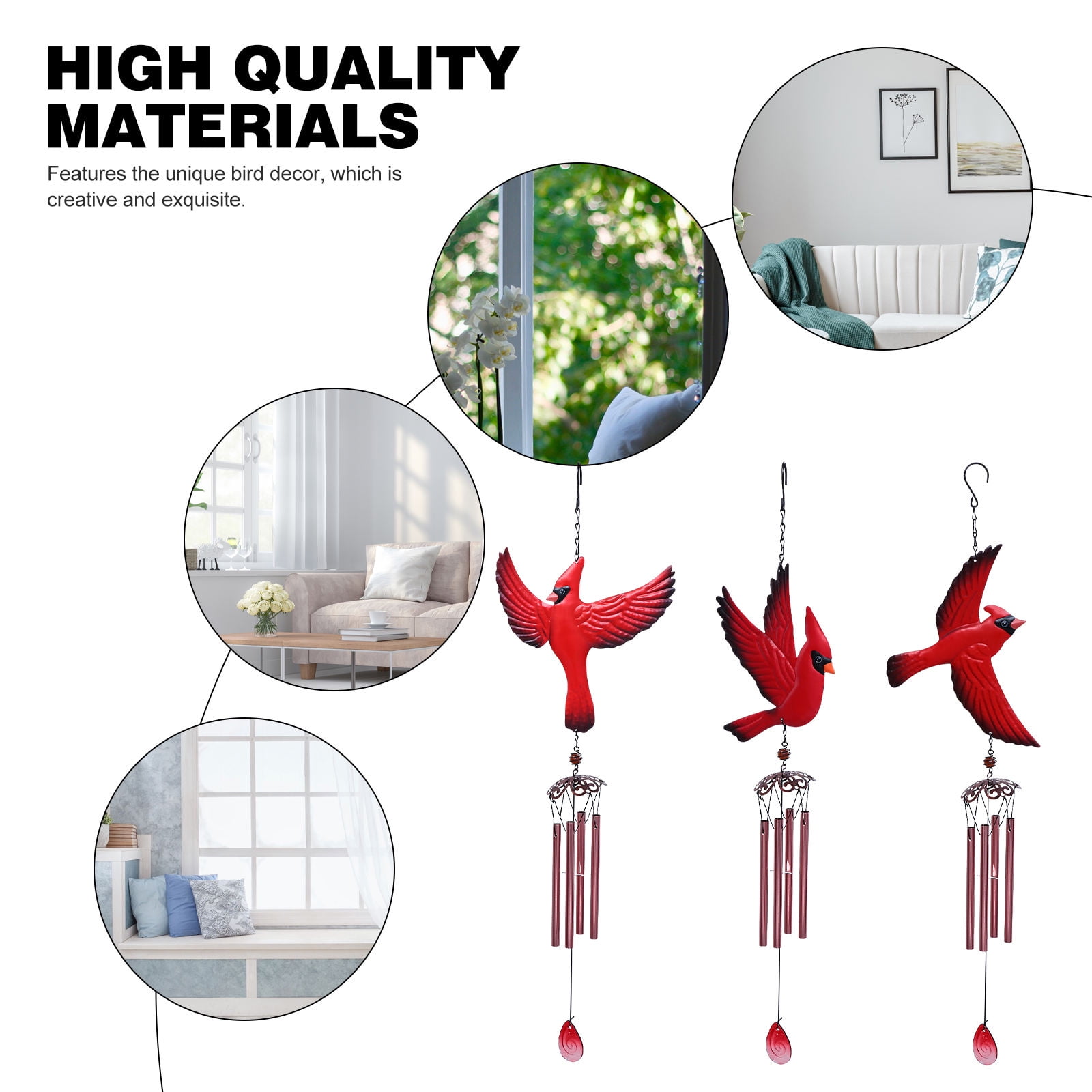 FELTECHELECTR 3-Pack Iron Red Courtyard Wind Chimes, Stylish Outdoor Garden Decor for Patio and Porch