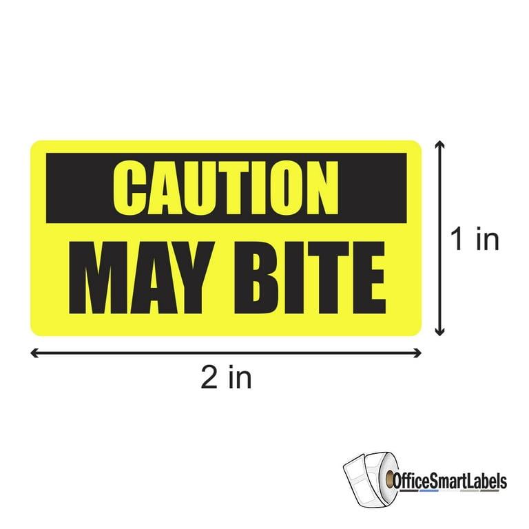 2 x 1 CAUTION May Bite Warning Stickers Labels for Dog Crates, Kennel or  Cages (1 Roll / Yellow-Black)