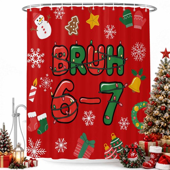 Cartoon Snowflakes Christmas Stocking on Red Shower Curtain for Bathroom, Xmas Tree Waterproof Shower Curtains Washable Quick Dry with Hooks Bathtub Curtains 36x72IN