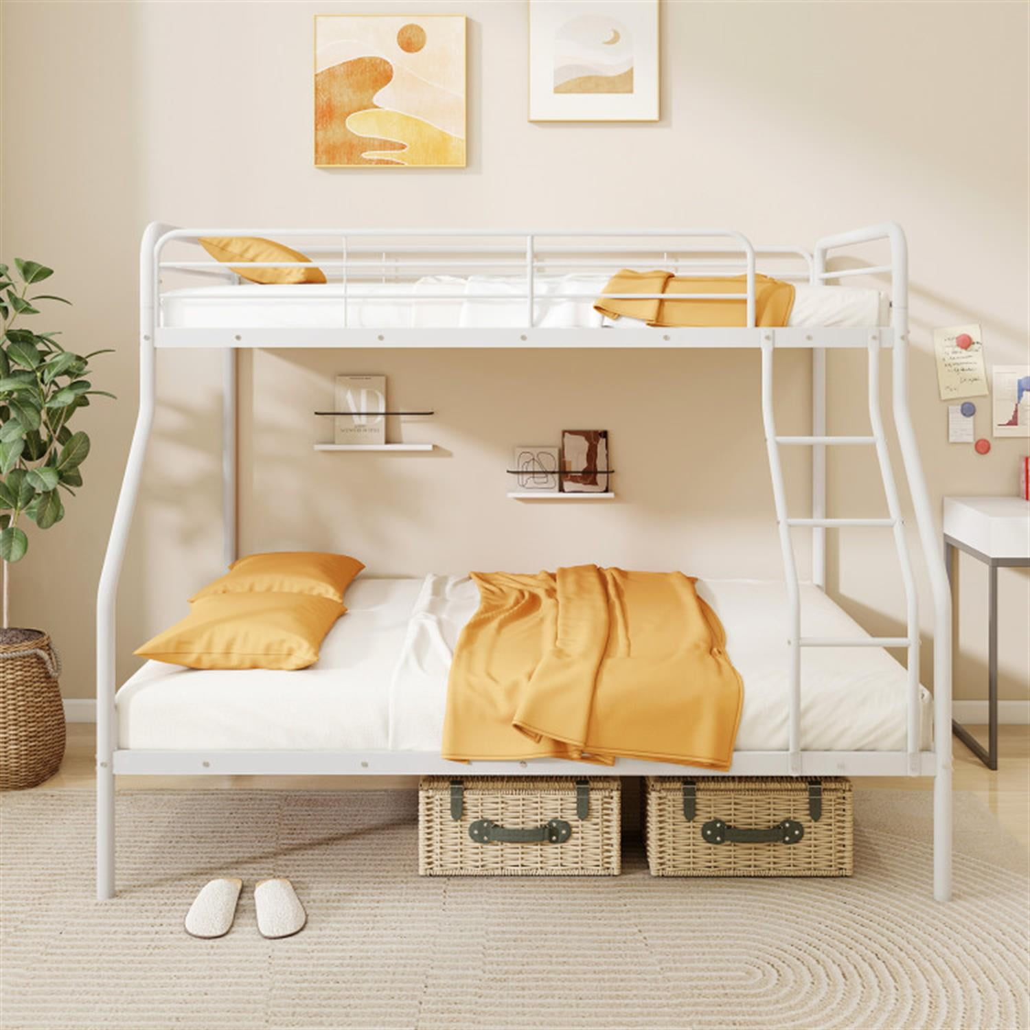 Demi Bonn Twin Over Full Bunk Bed with Ladder and Full-length Guardrails, Metal Bunkbeds for Bedroom, No Box Spring Needed, White