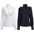 thumbnail image 3 of Victorian Blouse Womens Gothic Lolita Shirt Vintage Long Sleeve Lotus Ruffle Top, 3 of 5