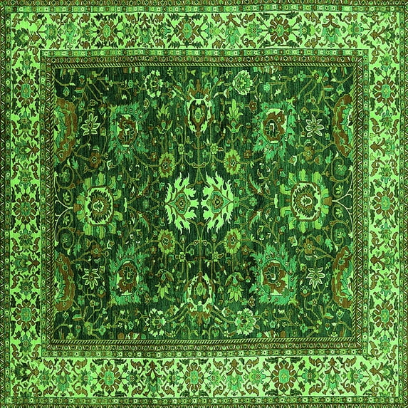 Ahgly Company Indoor Square Oriental Green Industrial Area Rugs, 8' Square