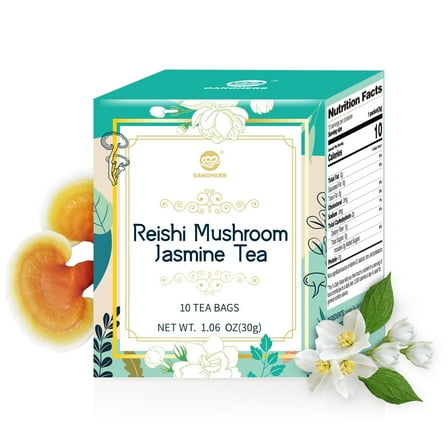 Reishi Mushroom Jasmine Tea, Adaptogen Ganoderma Lucidum Herbal Tea for Immune Health Boost, Stress Relief, Caffeine-Free, No Sugar, 1.06 OZ