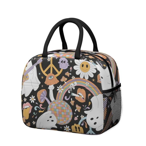 Insulated Lunch Tote for Women - Vintage Mushroom Design, Waterproof & Thermal Reusable Lunch Bag, Leakproof Office Lunch Box for Work, Commuters & Students (Boho Mushroom)