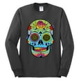thumbnail image 2 of Wild Bobby, Colorful Floral Sugar Skull Streetwear Mens Long Sleeve Shirt, Charcoal, Small, 2 of 3