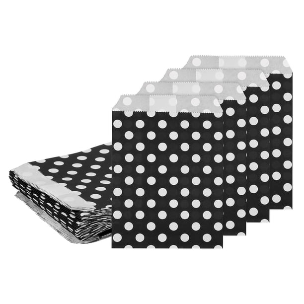 Uxcell 100Pcs Bolsas de Papel Kraft, 7" x 5" Bolsas de Caramelo a Prueba de Grasa, Bolsas Planas de Favor, Bolsas Pequeñas para Regalos, negras con puntos