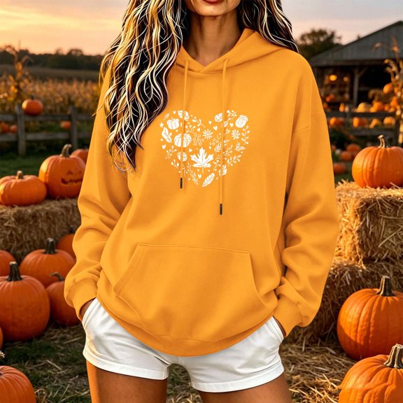 Ynynloco Soft Slouchy Long Sleeve Pullover Tops for Women Halloween Hoodies Sweatshirt with Pocket for Thanksgiving Gift