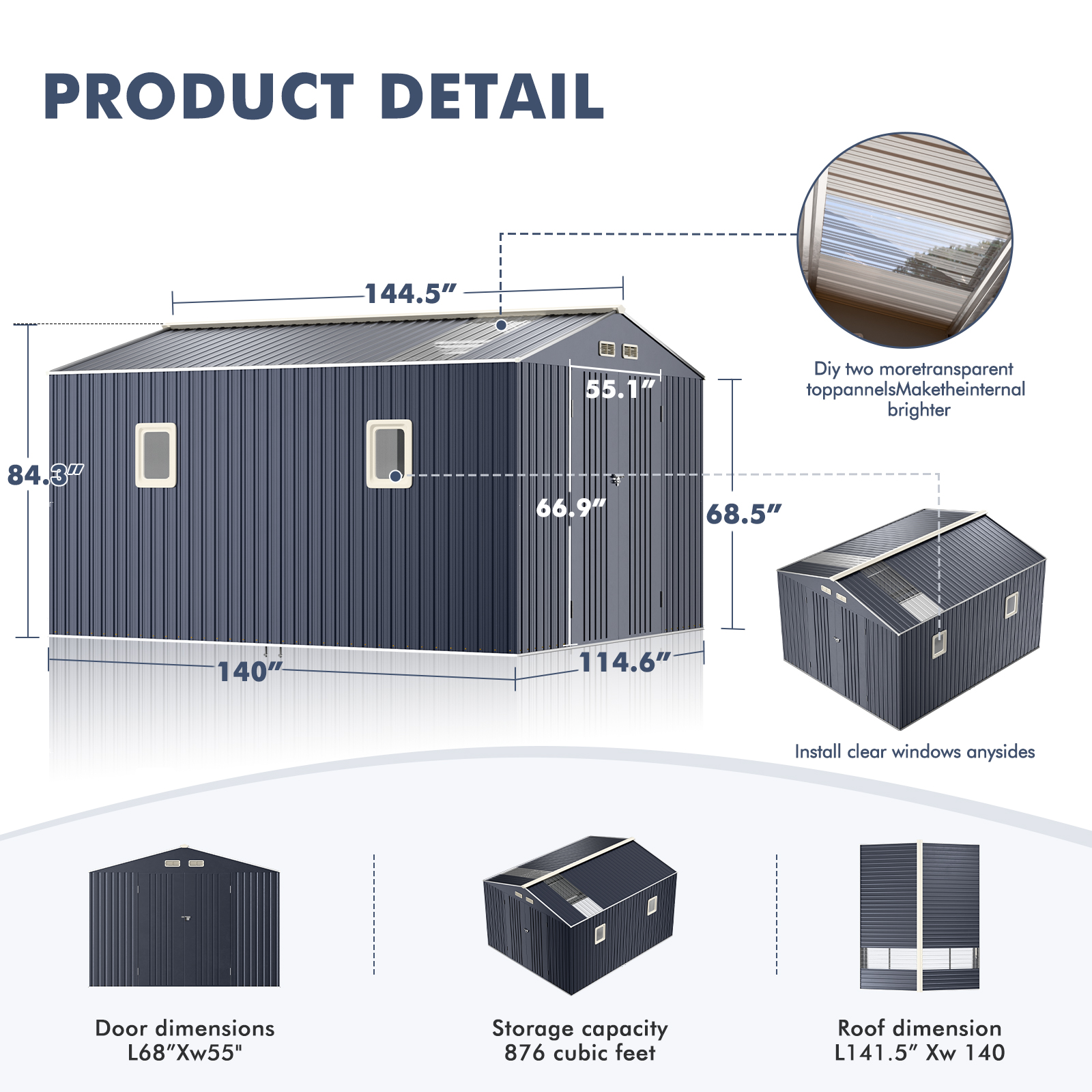 JULY'S SONG 10X12FT Outdoor Storage Shed, Metal Shed with 2 windows & Lockable doors for Lawn, Gray