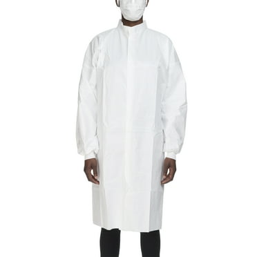 Contec CritiGear Adult Disposable Cleanroom Lab Coat White Large 10 Ct