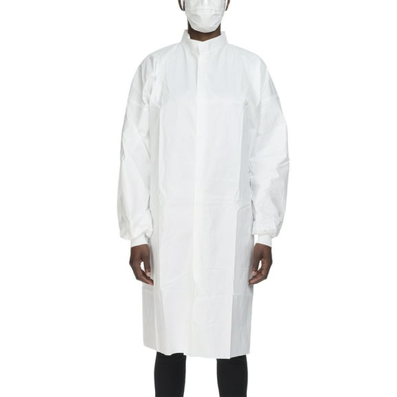 Contec CritiGear Adult Disposable Cleanroom Lab Coat White Large 10 Ct