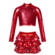 thumbnail image 3 of Niños Niñas Ballet Jazz baile de hip hop traje de actuación Top corto metálico brillante con volantes escalonados falda culottes cortos, 3 of 5