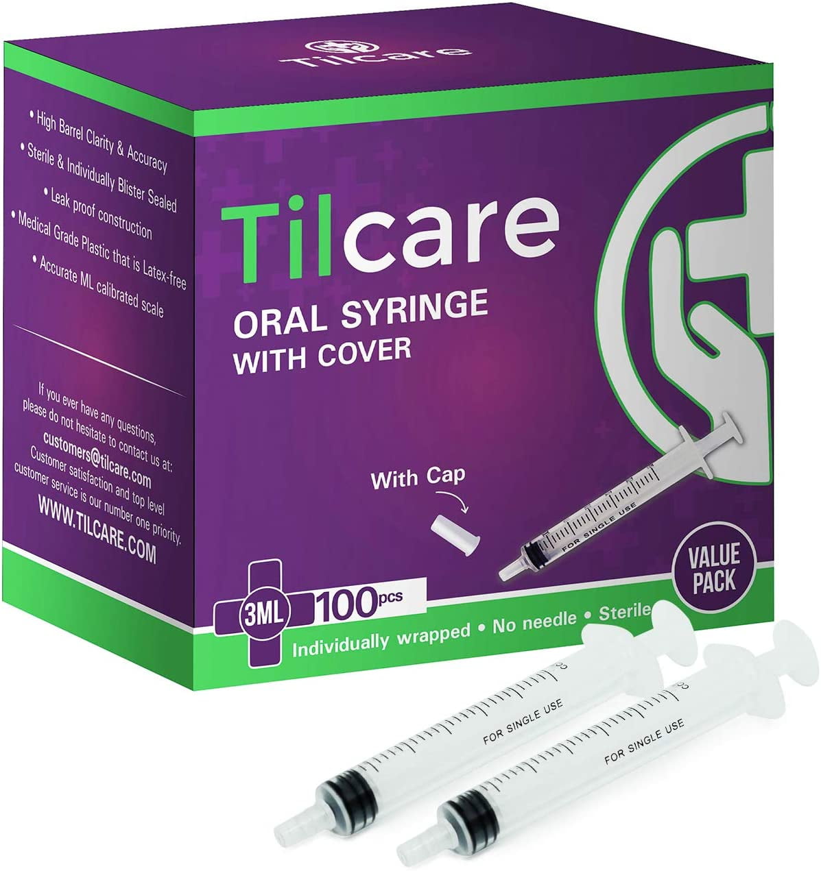 3ml Oral Dispenser Syringe with Cover 100 Pack by Tilcare Sterile