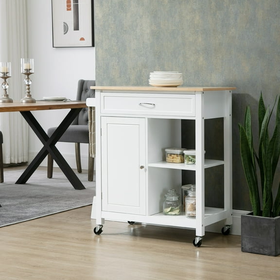 Nmkwnr Rolling Kitchen Island Cart with Solid Wood Top and Drawer, Perfect for Dining Room, White