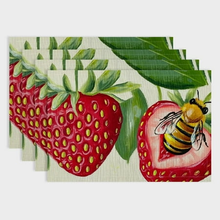 

Pratyus Flower Bee Linen Cloth Indoor Outdoor Table Placemat Set of 4 for Birthday Parties Christmas Restaurants Buffets Home Decoration 18x12in