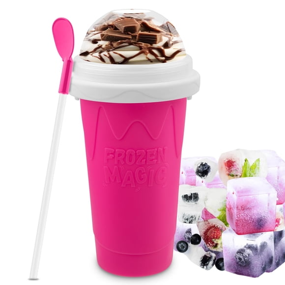 Taza para hacer granizados – DIY Magic Slushy Maker Squeeze Cup, taza portátil para batidos para hacer jugos, leche y helado, taza de silicona de doble capa con pajita para amigos, regalos familiares