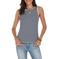 thumbnail image 2 of COCCKO Tank Top for Women 2026 Summer High Neck Sleeveless Striped Shirt Button Hollow Back Fitted Knit Camisole Tops, 2 of 7