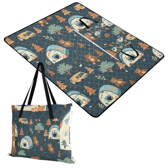 Extra Large Picnic Beach Blanket Waterproof Sand Proof Portable Outdoor Mat Bear Tree Car Tents 60x80