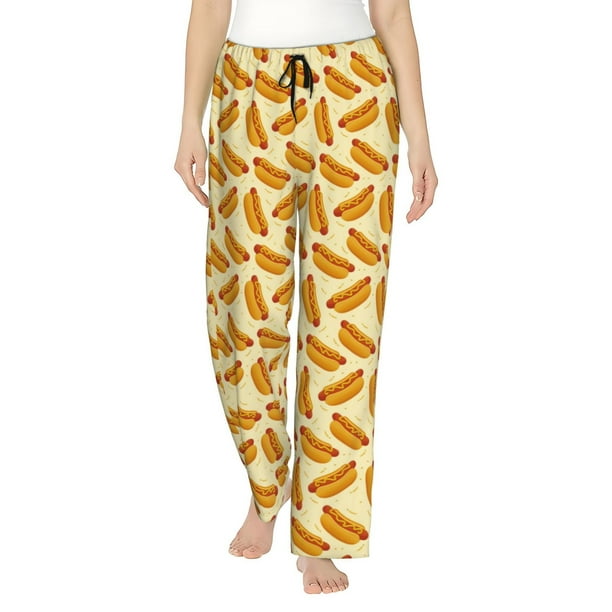 Fotbe Hot Dog 3 Pantalones de Pijama para Mujer, Pantalones de Dormir, Pantalones Pj con Cordón y Bolsillos-X-Large