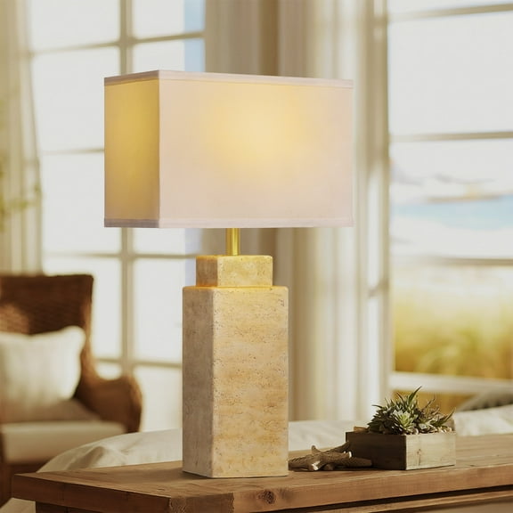 bokifol Bedside Table Lamp 27"  Rustic Country Cottage Style,Fabric Linen Shade Decor for Living Room Bedroom House Bedside Nightstand Home Office