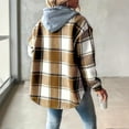 thumbnail image 3 of MORTTIC Women's Plaid Drop Shoulder Hooded Jacket  Adjustable Drawstring Casual Coat Warm Fall/Winter Outerwear Khaki M, 3 of 4