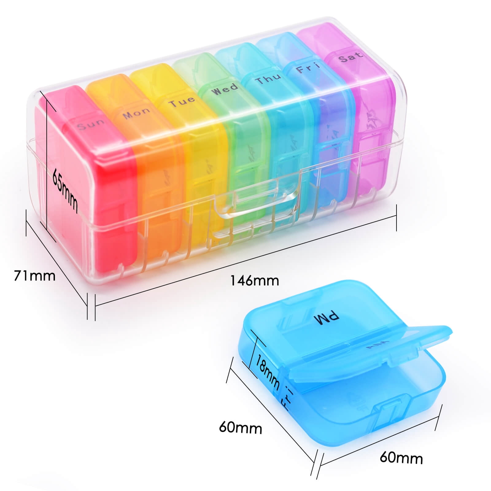 Weekly 7 Day Pill Organizer 2 Times A Day Portable Travel Medicine Organizer Moisture-Proof Pill Cases AM PM Pill Box Design for Vitamins Fish Oil Compartments Supplements (10 Pack)