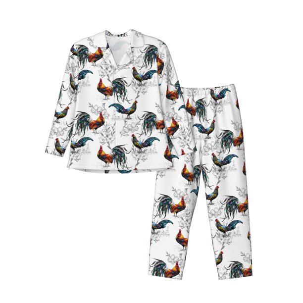 Balery Cool Chicken Pijama para Hombre de Dos Piezas con Manga Larga, Conjunto de Dormir y Descanso Suave con Bolsillos-Small