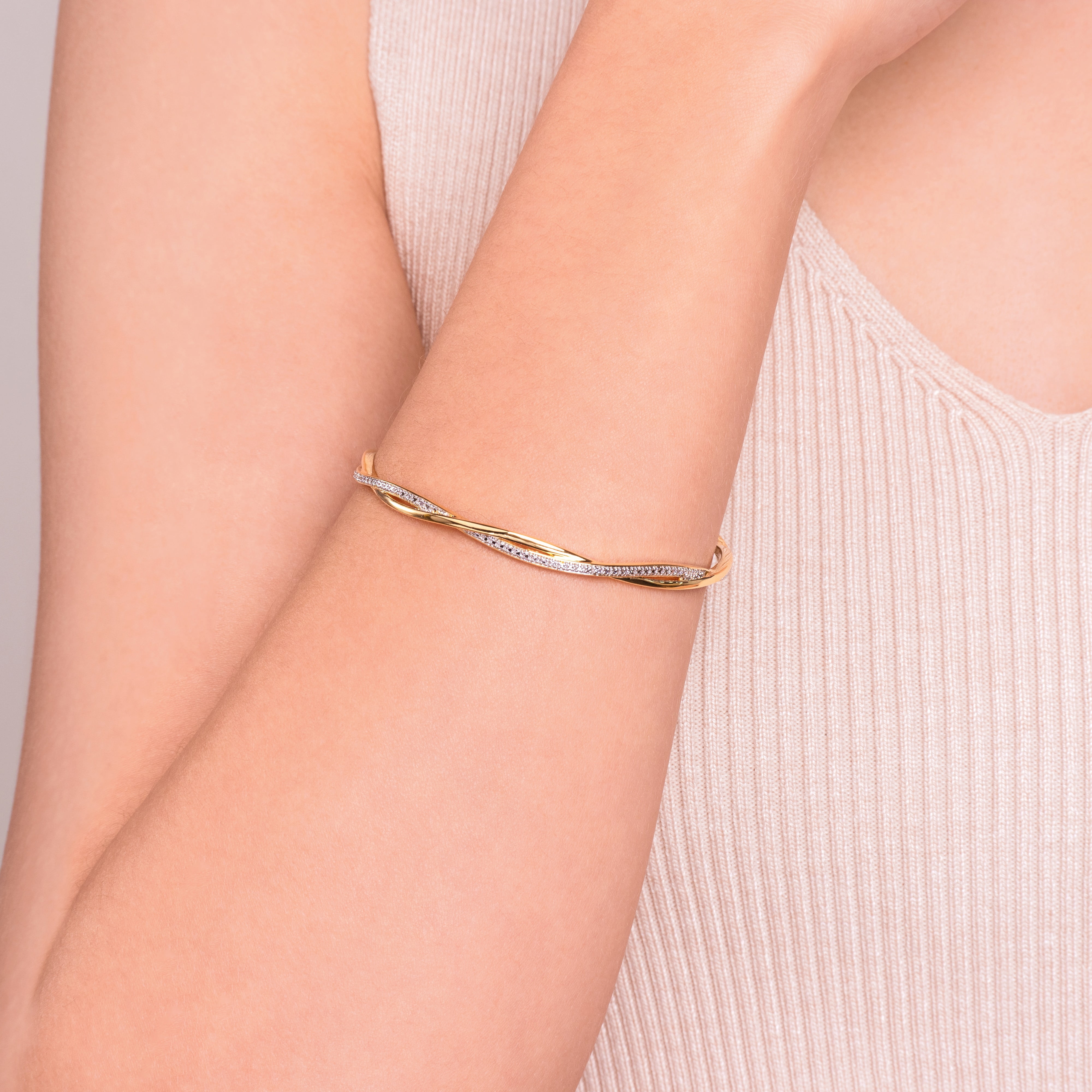 Forever Facets Diamond Accent Twist Bangle in 18k Yellow Gold over Bronze, Adult Female