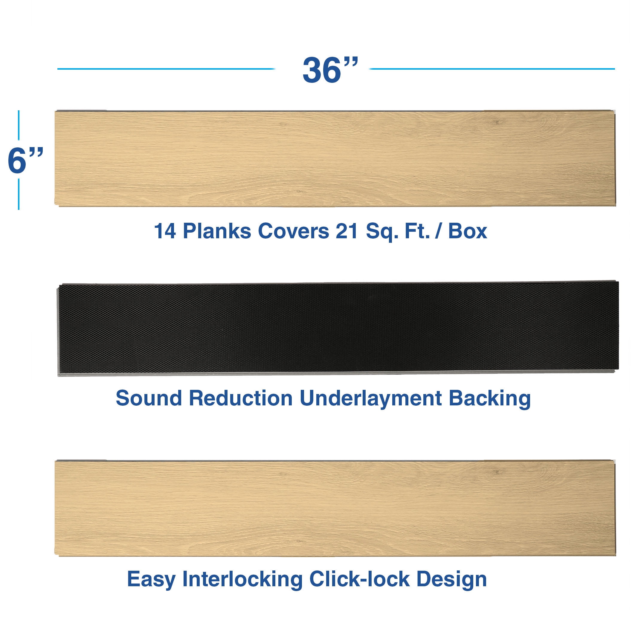 Home Aesthetics Interlocking Vinyl Flooring Planks 36" X 6", 14 Planks Covers 21