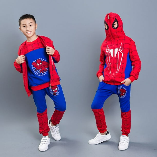 Conjuntos de ropa para ninos chaqueta de dibujos animados de algodon con estampado de Spiderman camiseta Pantalones ropa para ninos 3 uds. ropa de hombre arana para bebes conjunto de 140cm