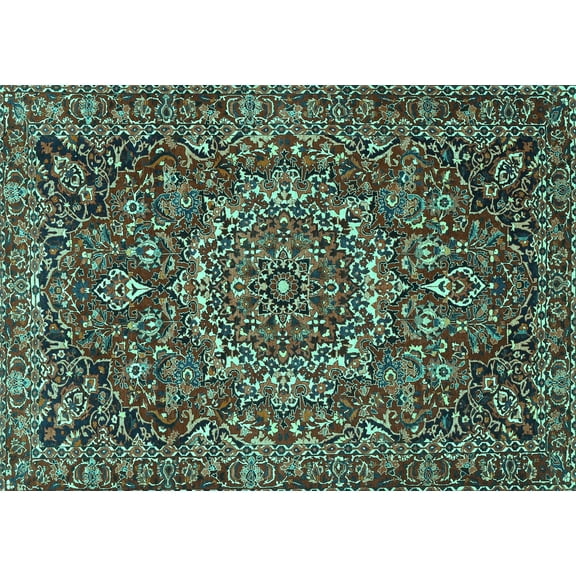 Ahgly Company Machine Washable Indoor Rectangle Persian Turquoise Blue Traditional Area Rugs, 5' x 7'