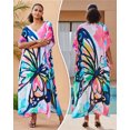 thumbnail image 3 of EDOLYNSA Plus Size Kaftan Dress V Neck Summer Maxi Dress Butterfly Printed Caftan Robe Cute Maternity Tunic, 3 of 8