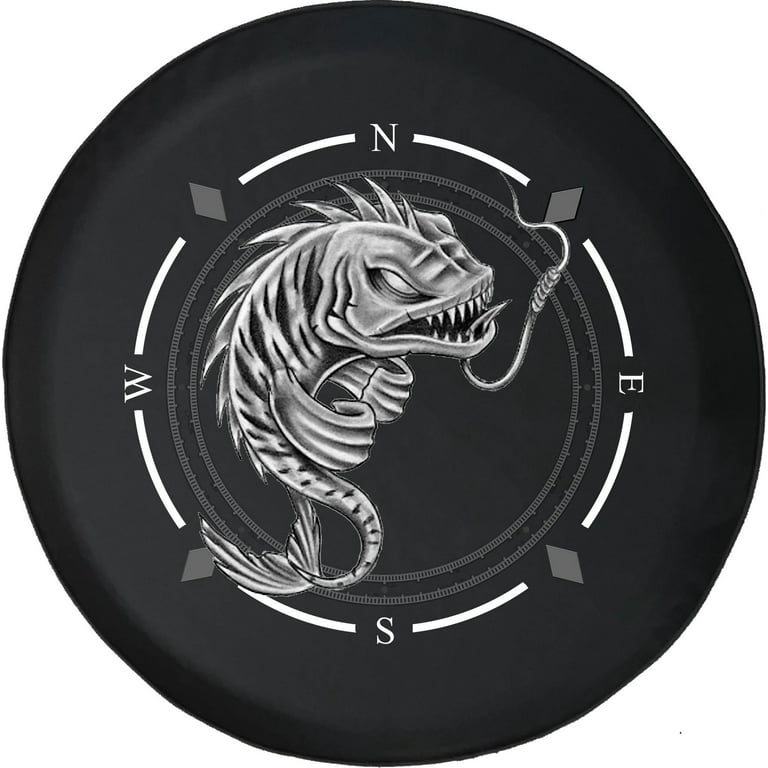 Spare Tire Cover Compass Fighter Fish Fishing Wheel Covers Fit for SUV  accessories Trailer RV Accessories and Many Vehicles