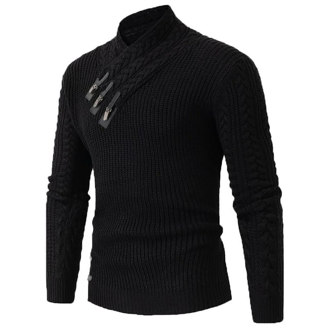 Gibobby Suéter cuello redondo hombre Suéter de Cuello Redondo para Hombre, Ajuste Delgado, Ligero, suéter de Punto para Uso Casual o Elegante(Negro,Extra Grande)