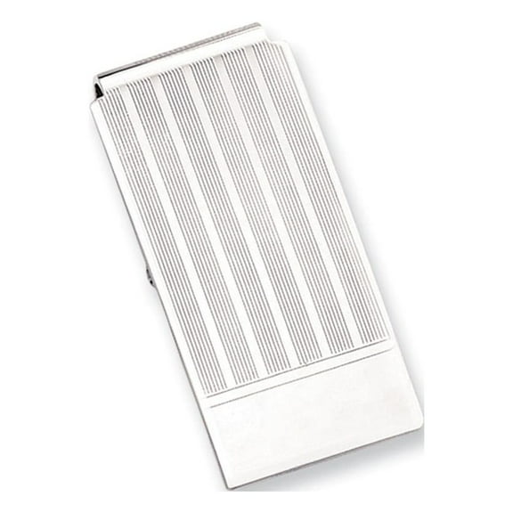 Rhodium-plated Kelly Waters Etched Lines Hinged Money Clip; for Adults and Teens; for Women and Men