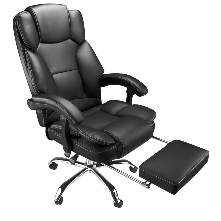 Gymax Faux Leather High Back Reclining Office Chair Ergonomic Computer Desk  Chair in Black with Footrest and Pad GYM11601 - The Home Depot