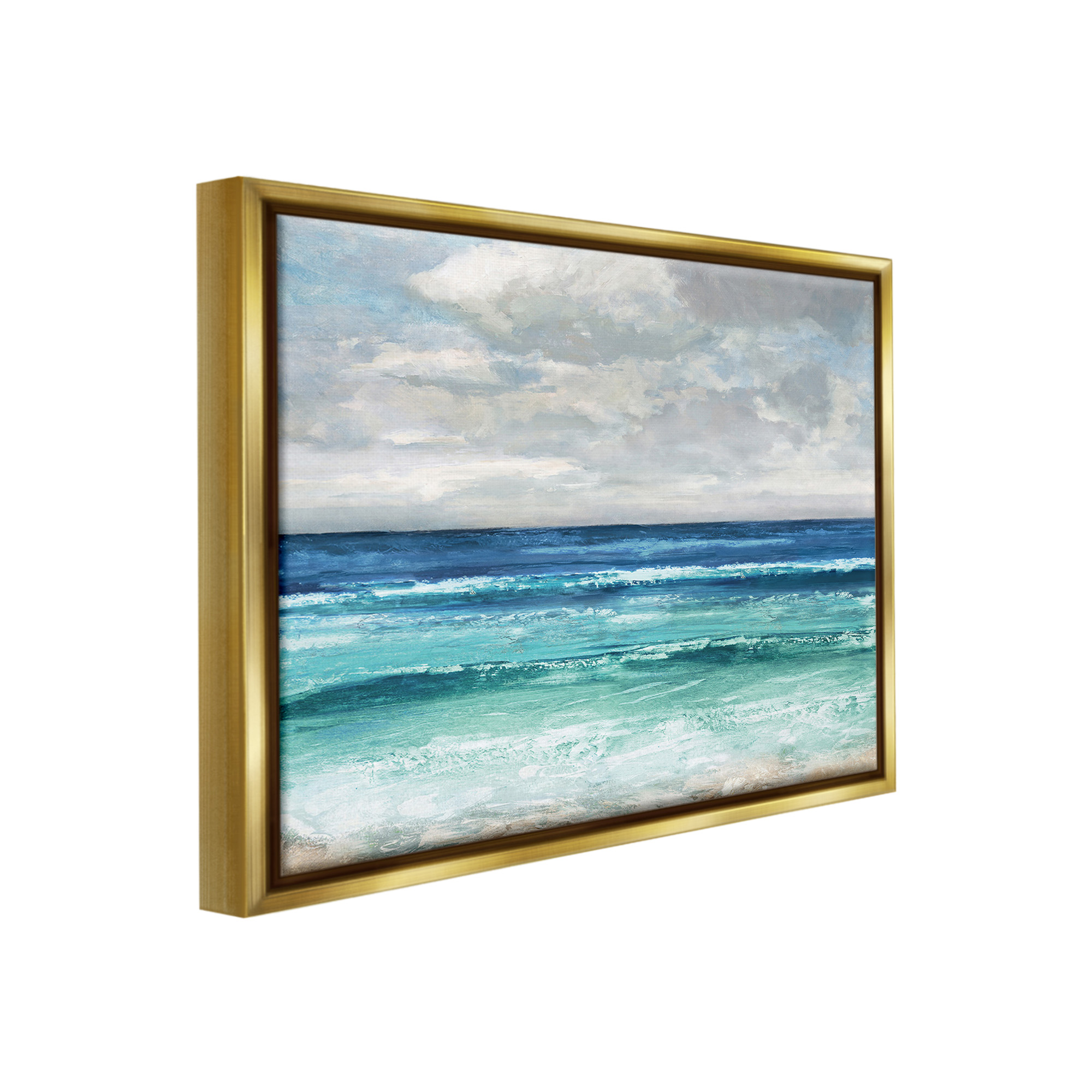 Stupell Industries Abstract Beach Clouds Landscape Painting Gold Floater Framed Canvas Art Print Wall Art, 21 x 17
