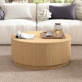 thumbnail image 5 of PHOYAL 31.5" Fluted Round Coffee Table with Flip Top and Hidden Compartments Storage for Living Room, Natural, 5 of 9