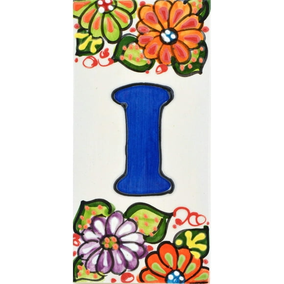 ART ESCUDELLERS House Letters 6 Inch. Handpainted Ceramic Tiles for Signs, Addresses & Names. Design 'GARDEN' 5.71" x 2.76" (Letter 'I')
