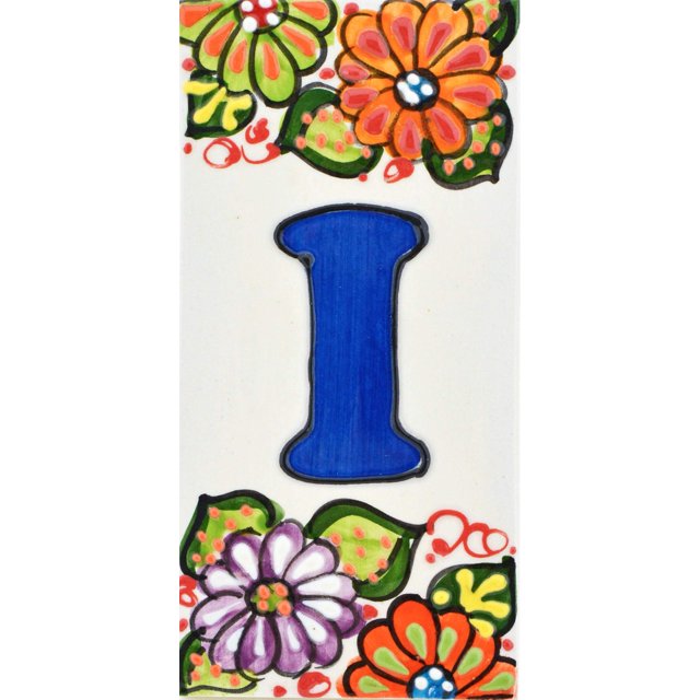 ART ESCUDELLERS House Letters 6 Inch. Handpainted Ceramic Tiles for Signs, Addresses & Names. Design 'GARDEN' 5.71" x 2.76" (Letter 'I')