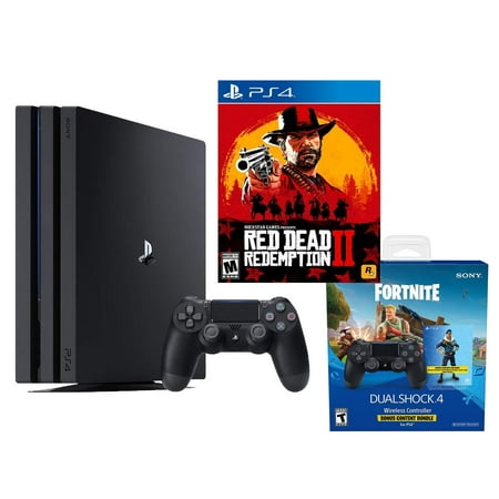 PlayStation 4 Red Dead Fortnite Bonus Bundle: Red Dead Redemption 2, Fortnite Royale Bomber Outfit, PlayStation 4 Pro 1TB Console with Extra Dualshock 4 Wireless